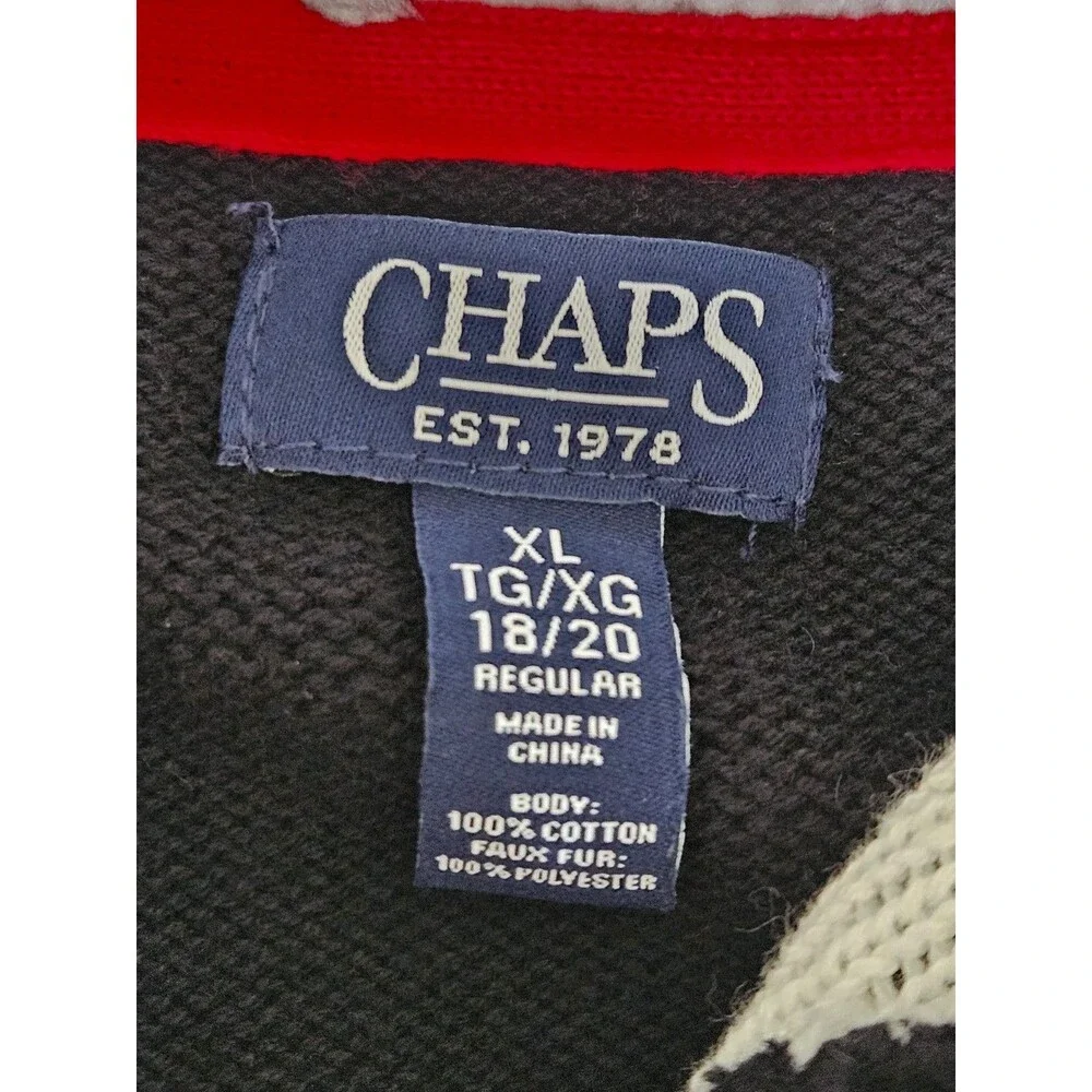 Chaps Sweater Boys XL 18/20 Black‎ Mock Neck Fair Isle Sherpa Collar